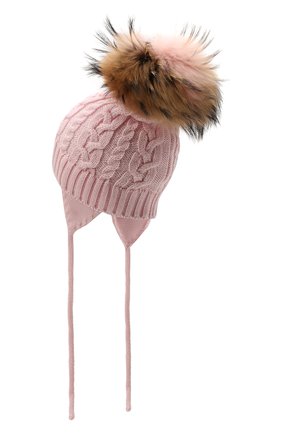 Детского шерстяная шапка с меховой отделкой CATYA розового цвета, арт. 125625/A | Фото 2 (Материал: Шерсть, Текстиль)