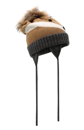Детского шерстяная шапка с меховой отделкой CATYA разноцветного цвета, арт. 125608/F | Фото 1 (Материал: Шерсть, Текстиль)
