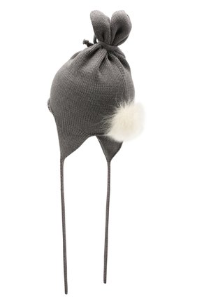 Детского шерстяная шапка с меховой отделкой CATYA серого цвета, арт. 125568/1F | Фото 2 (Материал: Шерсть, Текстиль)