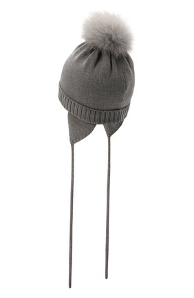 Детского шерстяная шапка с меховой отделкой CATYA серого цвета, арт. 125562/AF | Фото 2 (Материал: Шерсть, Текстиль)