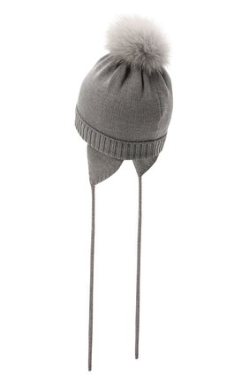 Детского шерстяная шапка с меховой отделкой CATYA серого цвета, арт. 125562/A | Фото 2 (Материал: Шерсть, Текстиль)