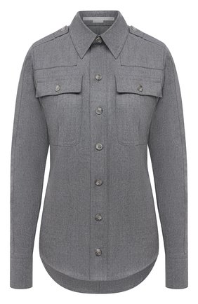 Женская шерстяная рубашка STELLA MCCARTNEY светло-серого цвета по цене 56500 руб., арт. 583654/SNB53 | Фото 1 Женская шерстяная рубашка STELLA MCCARTNEY светло-серого цвета, арт. 583654/SNB53 | Фото 1 (Материал внешний: Шерсть; Женское Кросс-КТ: Рубашка-одежда; Принт: Без принта; Стили: Кэжуэл; Рукава: Длинные; Длина (для топов): Стандартные)