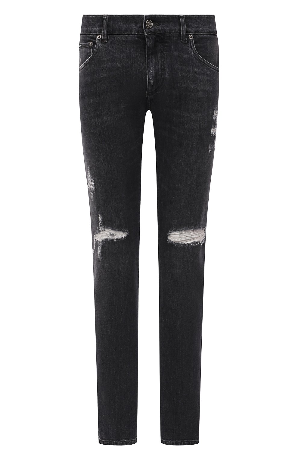 Мужские джинсы DOLCE & GABBANA темно-серого цвета, арт. GY07LD/G8EG4 | Фото 1 (Силуэт М (брюки): Прямые; Кросс-КТ: Деним; Длина (брюки, джинсы): Стандартные; Стили: Гранж; Материал внешний: Хлопок; Детали: Потертости)