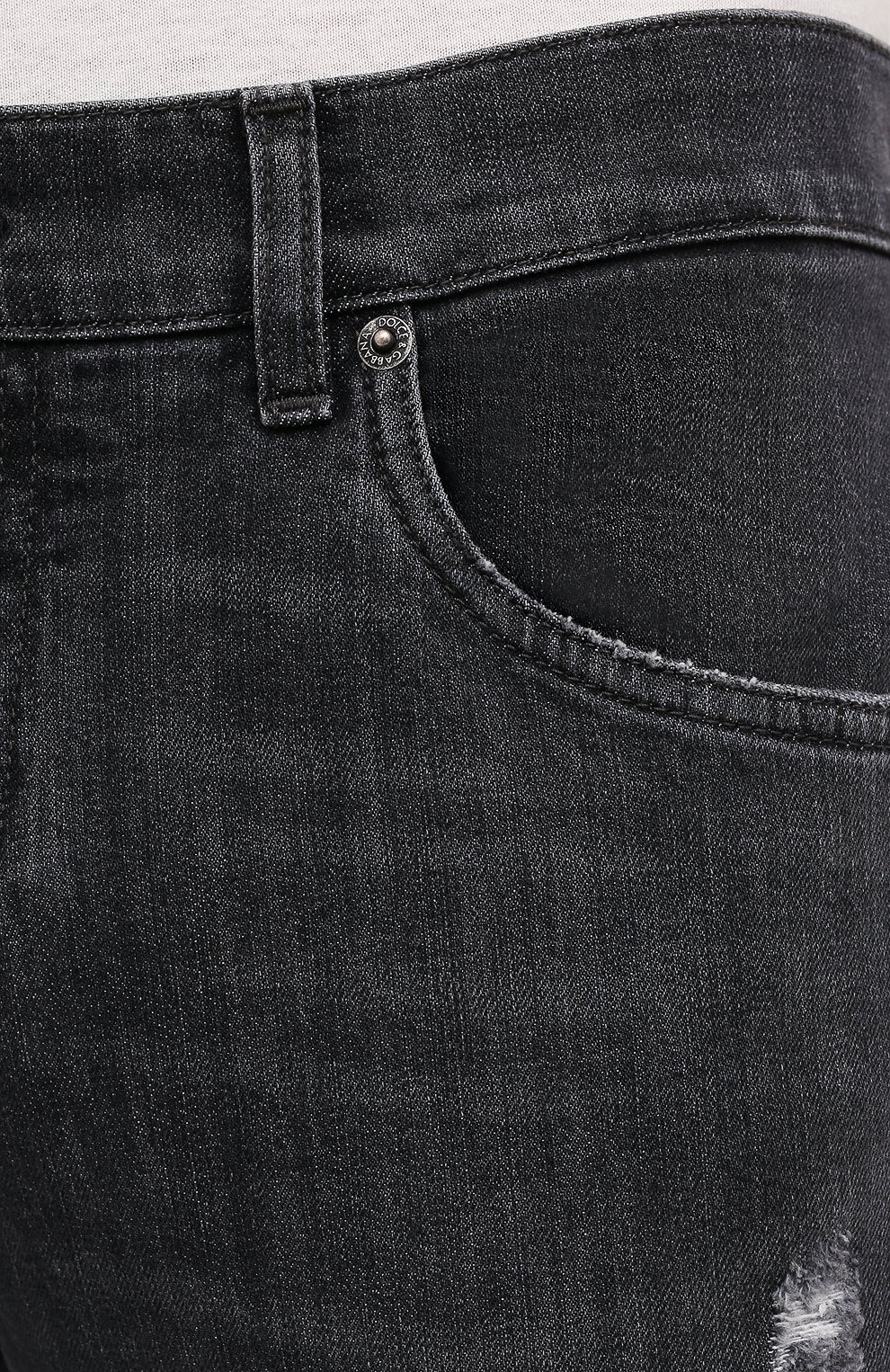Мужские джинсы DOLCE & GABBANA темно-серого цвета, арт. GY07LD/G8EG4 | Фото 5 (Силуэт М (брюки): Прямые; Кросс-КТ: Деним; Длина (брюки, джинсы): Стандартные; Стили: Гранж; Материал внешний: Хлопок; Детали: Потертости)