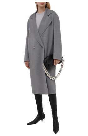 Женское шерстяное пальто STELLA MCCARTNEY светло-серого цвета, арт. 602900/SPB05 | Фото 2 (Материал внешний: Шерсть; Стили: Кэжуэл; 1-2-бортные: Двубортные; Длина (верхняя одежда): До колена; Рукава: Длинные)