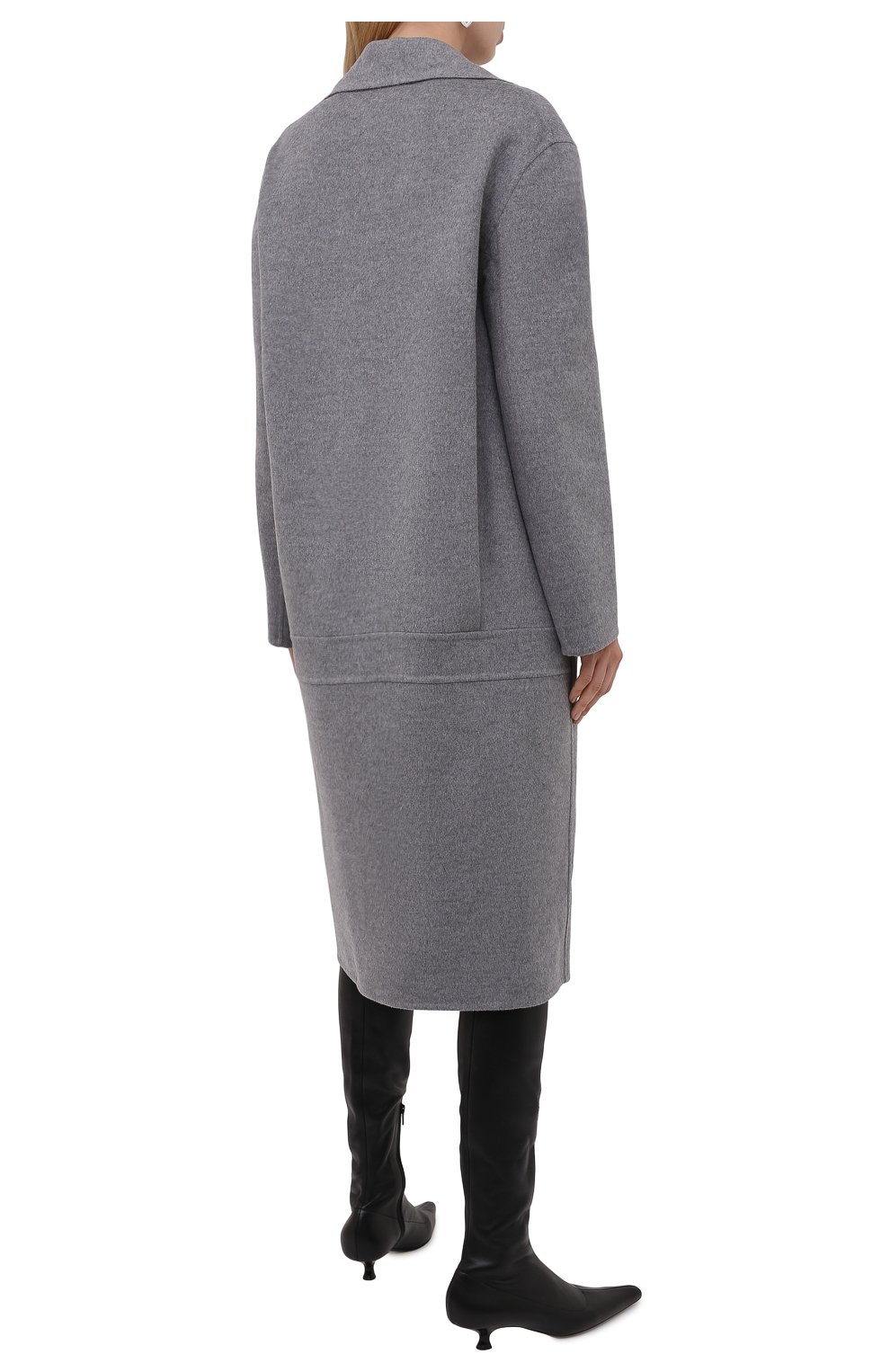 Женское шерстяное пальто STELLA MCCARTNEY светло-серого цвета, арт. 602900/SPB05 | Фото 4 (Материал внешний: Шерсть; Рукава: Длинные; Длина (верхняя одежда): До колена; 1-2-бортные: Двубортные; Стили: Кэжуэл)