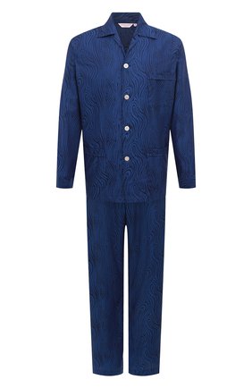Мужская хлопковая пижама DEREK ROSE темно-синего цвета, арт. 5000-PARI020 | Фото 1 (Длина (брюки, джинсы): Стандартные; Длина (для топов): Стандартные; Материал внешний: Хлопок; Рукава: Длинные; Кросс-КТ: домашняя одежда)