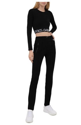 Женские брюки DOLCE & GABBANA черного цвета по цене 66200 руб., арт. FTB7KT/GD095 | Фото 2 Женские брюки DOLCE & GABBANA черного цвета, арт. FTB7KT/GD095 | Фото 2 (Материал внешний: Вискоза; Длина (брюки, джинсы): Стандартные; Стили: Спорт-шик; Женское Кросс-КТ: Брюки-одежда; Силуэт Ж (брюки и джинсы): Узкие)