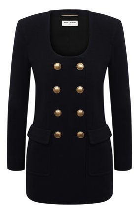 Женский шерстяной жакет SAINT LAURENT темно-синего цвета по цене 209500 руб., арт. 660054/Y288V | Фото 1 Женский шерстяной жакет SAINT LAURENT темно-синего цвета, арт. 660054/Y288V | Фото 1 (Длина (для топов): Стандартные; Материал внешний: Шерсть; Материал подклада: Шелк; Рукава: Длинные; Стили: Гламурный; Случай: Вечерний; Женское Кросс-КТ: Жакет-одежда; 1-2-бортные: Двубортные)