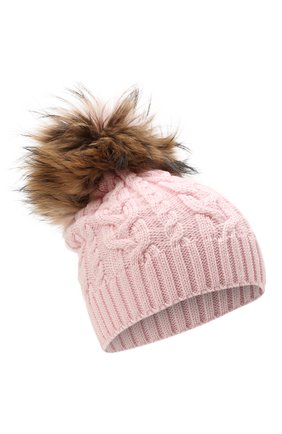 Детского шерстяная шапка с меховой отделкой CATYA розового цвета, арт. 125625 | Фото 1 (Материал: Шерсть, Текстиль)