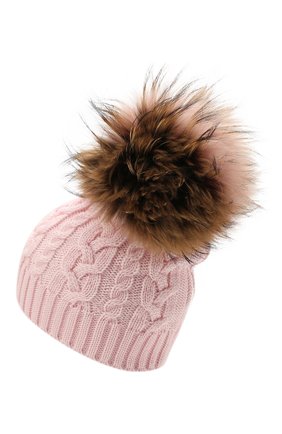 Детского шерстяная шапка с меховой отделкой CATYA розового цвета, арт. 125625 | Фото 2 (Материал: Шерсть, Текстиль)
