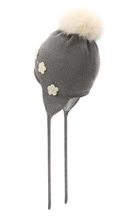 Детского шерстяная шапка с меховой отделкой CATYA серого цвета, арт. 125574/J0F | Фото 2 (Материал: Шерсть, Текстиль)