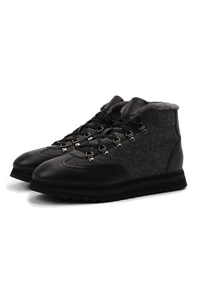 Мужские комбинированные ботинки DOUCAL'S темно-серого цвета, арт. DU2881WINNPM4672N00 | Фото 1 (Материал внешний: Текстиль, Кожа; Материал утеплителя: Натуральный мех; Подошва: Массивная; Мужское Кросс-КТ: Ботинки-обувь, зимние ботинки)