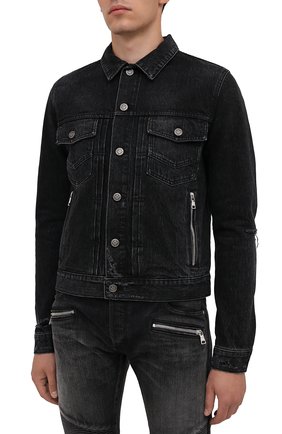 Мужская джинсовая куртка BALMAIN черного цвета, арт. WH1TC015/013D | Фото 3 (Кросс-КТ: Куртка, Деним; Рукава: Длинные; Стили: Гранж; Материал внешний: Хлопок, Деним; Длина (верхняя одежда): Короткие)