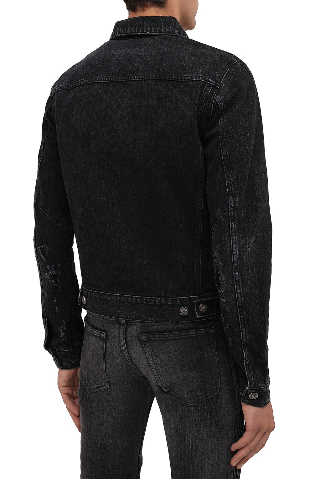 Мужская джинсовая куртка BALMAIN черного цвета, арт. WH1TC015/013D | Фото 4 (Кросс-КТ: Куртка, Деним; Рукава: Длинные; Стили: Гранж; Материал внешний: Хлопок, Деним; Длина (верхняя одежда): Короткие)
