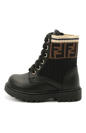 Детские кожаные ботинки FENDI черного цвета, арт. JMR330/A8CU/19-26 | Фото 2 (Материал внутренний: Натуральная кожа; Материал внешний: Текстиль, Кожа)