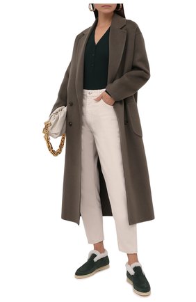 Женские замшевые ботинки LORO PIANA зеленого цвета по цене 84100 руб., арт. FAL7979 | Фото 2 Женские замшевые ботинки LORO PIANA зеленого цвета, арт. FAL7979 | Фото 2 (Материал утеплителя: Натуральный мех; Женское Кросс-КТ: Зимние ботинки, Дезерты-ботинки; Каблук высота: Низкий; Подошва: Плоская; Материал внешний: Замша)