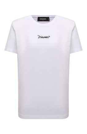 Женская хлопковая футболка DSQUARED2 белого цвета, арт. S75GD0205/S23652 | Фото 1 (Материал внешний: Хлопок; Рукава: Короткие; Длина (для топов): Стандартные; Женское Кросс-КТ: Футболка-одежда; Стили: Спорт-шик; Принт: С принтом)