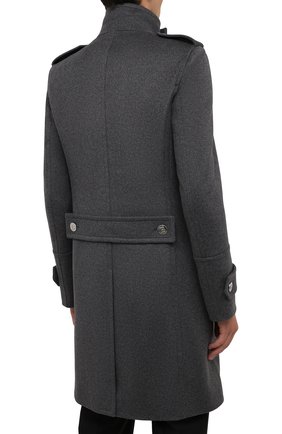 Мужской кашемировое пальто BALMAIN серого цвета, арт. WH1UD020/W070 | Фото 4 (Материал внешний: Шерсть, Кашемир; Рукава: Длинные; Длина (верхняя одежда): До колена; Материал подклада: Синтетический материал; Мужское Кросс-КТ: пальто-верхняя одежда; Стили: Кэжуэл)