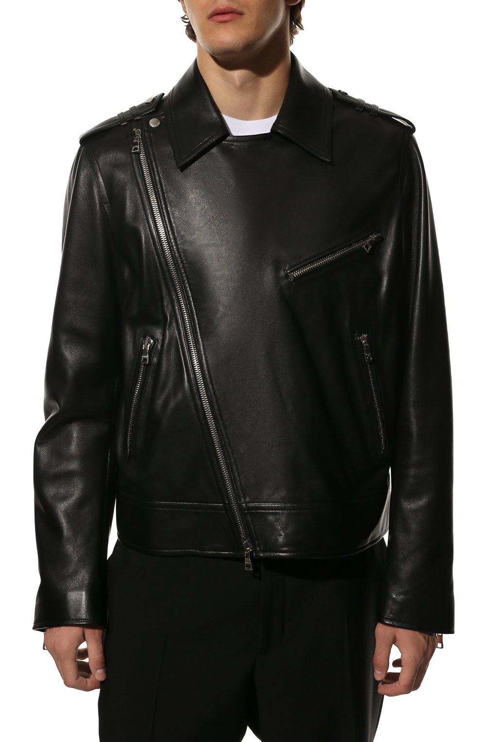 Мужская кожаная куртка BALMAIN черного цвета, арт. WH1TD055/L115 | Фото 3 (Кросс-КТ: Куртка; Рукава: Длинные; Стили: Гранж; Материал внешний: Натуральная кожа; Мужское Кросс-КТ: Кожа и замша; Длина (верхняя одежда): Короткие; Материал подклада: Хлопок)