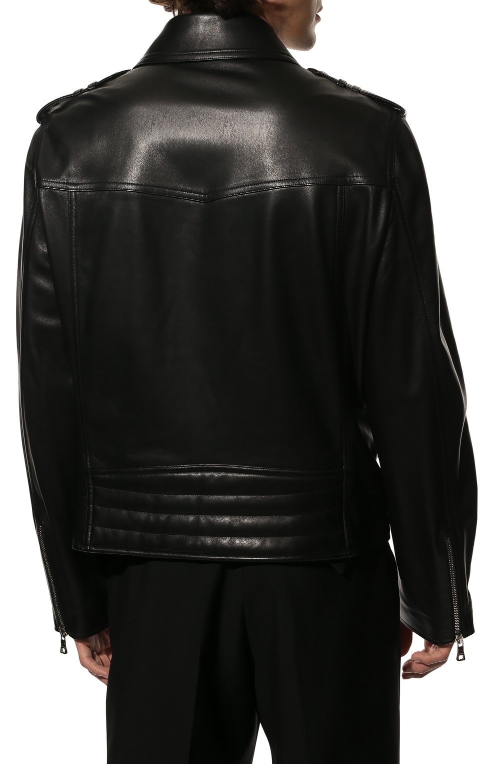 Мужская кожаная куртка BALMAIN черного цвета, арт. WH1TD055/L115 | Фото 4 (Кросс-КТ: Куртка; Рукава: Длинные; Стили: Гранж; Материал внешний: Натуральная кожа; Мужское Кросс-КТ: Кожа и замша; Длина (верхняя одежда): Короткие; Материал подклада: Хлопок)