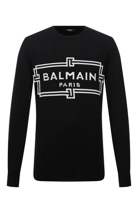 Мужской шерстяной джемпер BALMAIN черного цвета по цене 73900 руб., арт. WH1KD000/K037 | Фото 1 Мужской шерстяной джемпер BALMAIN черного цвета, арт. WH1KD000/K037 | Фото 1