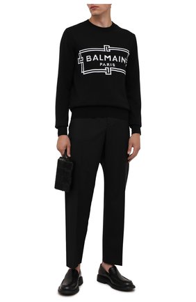 Мужской шерстяной джемпер BALMAIN черного цвета по цене 73900 руб., арт. WH1KD000/K037 | Фото 2 Мужской шерстяной джемпер BALMAIN черного цвета, арт. WH1KD000/K037 | Фото 2