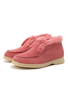 Детские замшевые ботинки LORO PIANA розового цвета, арт. FAI3097 | Фото 1 (Материал внешний: Кожа; Материал утеплителя: Натуральный мех)