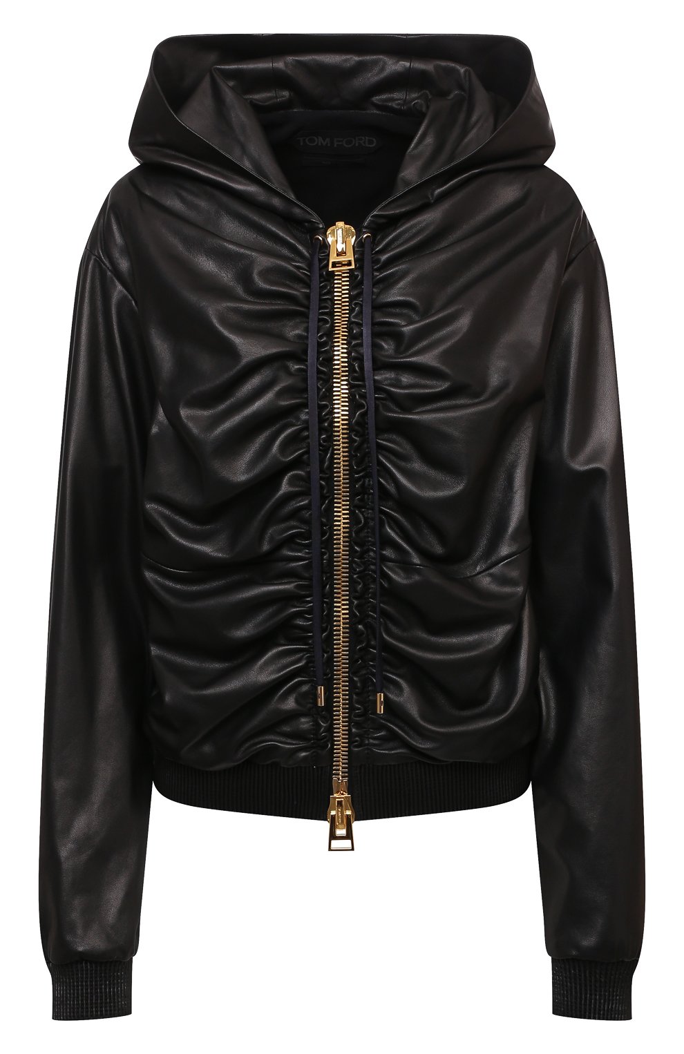 Женская кожаная куртка TOM FORD черного цвета, арт. CSL682-LEX228 | Фото 1 (Кросс-КТ: Куртка; Рукава: Длинные; Стили: Гламурный; Материал внешний: Натуральная кожа; Женское Кросс-КТ: Замша и кожа; Длина (верхняя одежда): Короткие; Материал подклада: Шелк)