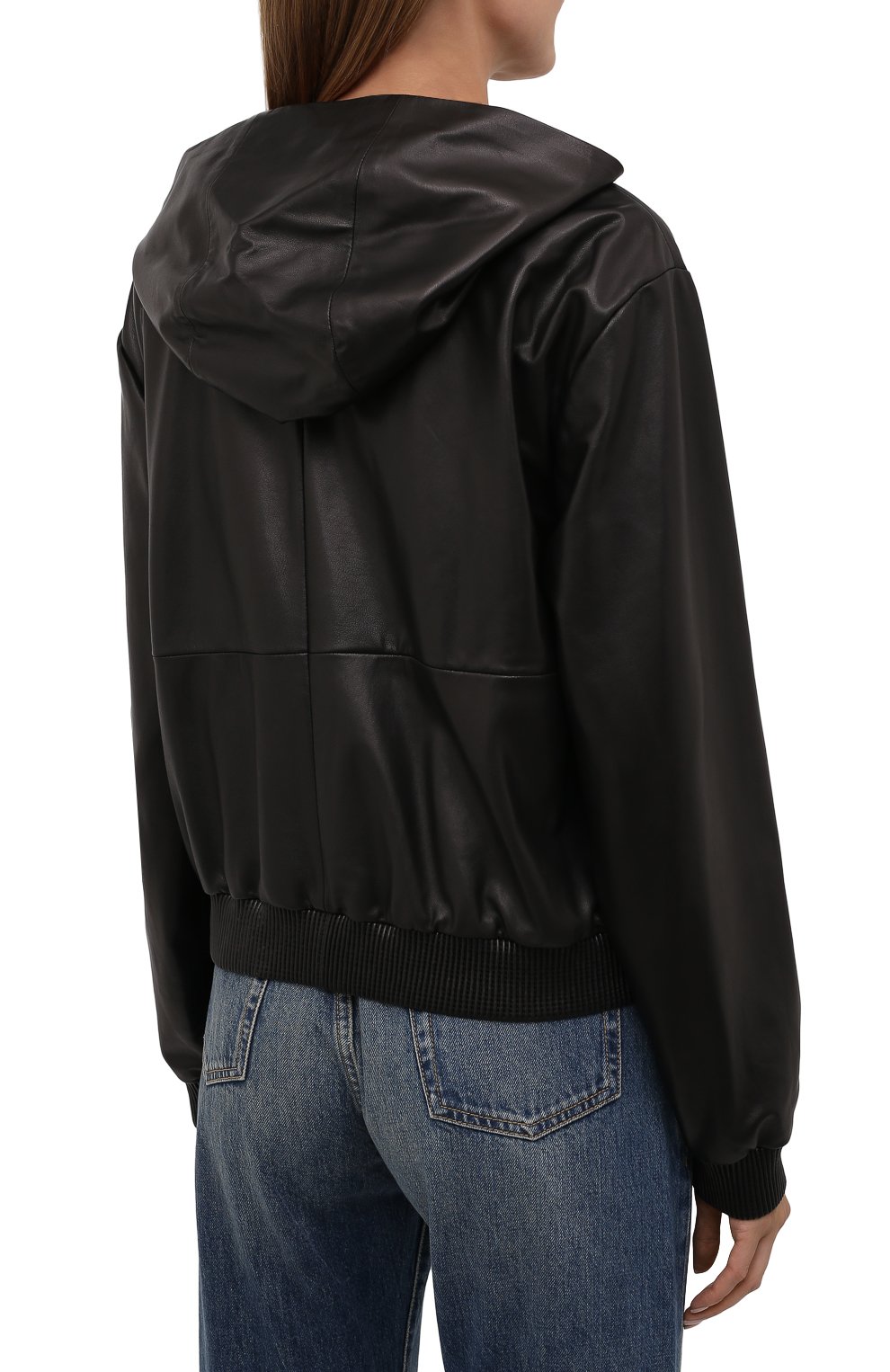 Женская кожаная куртка TOM FORD черного цвета, арт. CSL682-LEX228 | Фото 4 (Кросс-КТ: Куртка; Рукава: Длинные; Стили: Гламурный; Материал внешний: Натуральная кожа; Женское Кросс-КТ: Замша и кожа; Длина (верхняя одежда): Короткие; Материал подклада: Шелк)