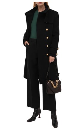 Женское пальто из шерсти и кашемира BALMAIN черного цвета, арт. WF1UC000/W006 | Фото 2 (Материал подклада: Вискоза; Материал внешний: Шерсть; Рукава: Длинные; Длина (верхняя одежда): До колена; Стили: Гламурный; 1-2-бортные: Двубортные)