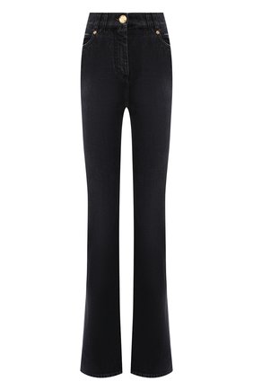 Женские джинсы BALMAIN черного цвета, арт. WF1MJ025/D134 | Фото 1 (Длина (брюки, джинсы): Удлиненные; Материал внешний: Хлопок, Деним; Стили: Гламурный; Кросс-КТ: Деним; Силуэт Ж (брюки и джинсы): Расклешенные)