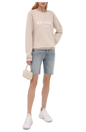 Женский хлопковый свитшот BALMAIN бежевого цвета по цене 53250 руб., арт. WF1JQ000/B091 | Фото 2 Женский хлопковый свитшот BALMAIN бежевого цвета, арт. WF1JQ000/B091 | Фото 2