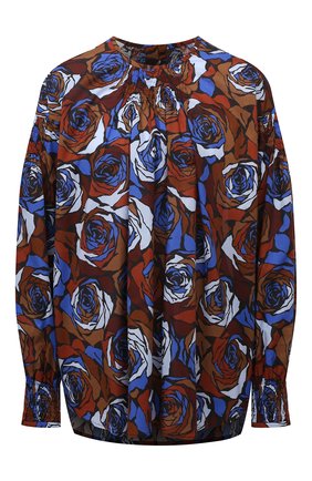 Женская хлопковая блузка DRIES VAN NOTEN синего цвета, арт. 212-030764-3076 | Фото 1 (Рукава: Длинные; Длина (для топов): Удлиненные; Материал внешний: Хлопок; Стили: Романтичный; Женское Кросс-КТ: Блуза-одежда; Принт: С принтом)
