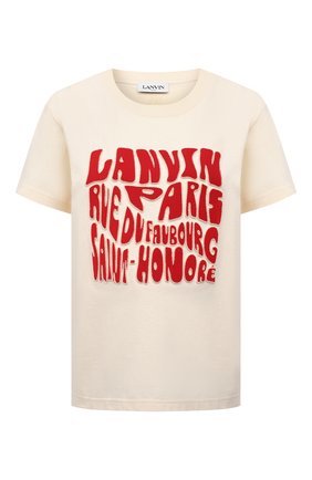 Женская хлопковая футболка LANVIN кремвого цвета по цене 37750 руб., арт. RW-TS0019-J081-A21 | Фото 1 Женская хлопковая футболка LANVIN кремвого цвета, арт. RW-TS0019-J081-A21 | Фото 1