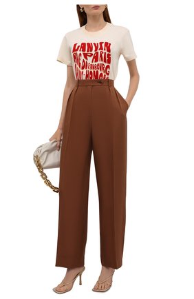 Женская хлопковая футболка LANVIN кремвого цвета по цене 37750 руб., арт. RW-TS0019-J081-A21 | Фото 2 Женская хлопковая футболка LANVIN кремвого цвета, арт. RW-TS0019-J081-A21 | Фото 2
