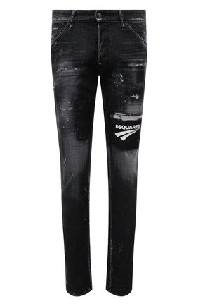 Мужские джинсы DSQUARED2 темно-серого цвета, арт. S74LB0983/S30357 | Фото 1 (Длина (брюки, джинсы): Стандартные; Материал внешний: Хлопок, Деним; Кросс-КТ: Деним; Детали: Потертости; Силуэт М (брюки): Узкие; Стили: Гранж)