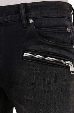 Мужские джинсы BALMAIN темно-серого цвета, арт. WH1MG030/146D | Фото 5 (Силуэт М (брюки): Узкие; Кросс-КТ: Деним; Длина (брюки, джинсы): Стандартные; Стили: Панк; Материал внешний: Хлопок, Деним; Детали: Потертости)