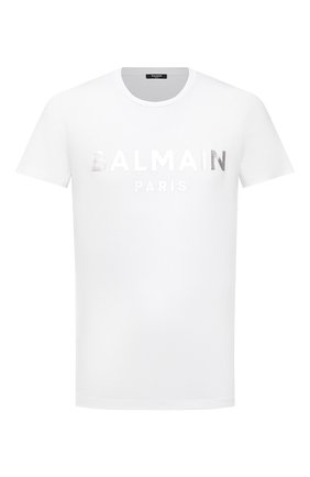 Мужская хлопковая футболка BALMAIN белого цвета, арт. WH1EF000/B121 | Фото 1 (Материал внешний: Хлопок; Принт: С принтом; Рукава: Короткие; Стили: Кэжуэл; Длина (для топов): Стандартные)