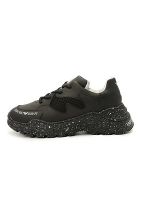 Детские кожаные кроссовки EMPORIO ARMANI черного цвета по цене 19950 руб., арт. XYX008/X0I56/28-34 | Фото 2 Детские кожаные кроссовки EMPORIO ARMANI черного цвета, арт. XYX008/X0I56/28-34 | Фото 2 (Материал внешний: Текстиль, Кожа; Материал внутренний: Натуральная кожа; Стили: Гранж)