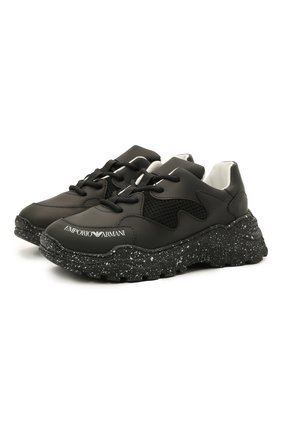 Детские кожаные кроссовки EMPORIO ARMANI черного цвета по цене 23050 руб., арт. XYX008/X0I56/35-40 | Фото 1 Детские кожаные кроссовки EMPORIO ARMANI черного цвета, арт. XYX008/X0I56/35-40 | Фото 1 (Материал внешний: Текстиль, Кожа; Материал внутренний: Натуральная кожа; Стили: Гранж)