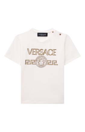 Детский хлопковая футболка VERSACE белого цвета по цене 10400 руб., арт. 1000101/1A01323 | Фото 1 Детский хлопковая футболка VERSACE белого цвета, арт. 1000101/1A01323 | Фото 1
