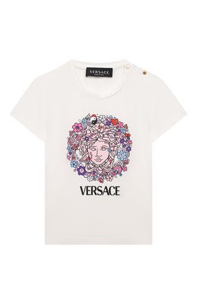 Детский хлопковая футболка VERSACE белого цвета по цене 11200 руб., арт. 1000152/1A00555 | Фото 1 Детский хлопковая футболка VERSACE белого цвета, арт. 1000152/1A00555 | Фото 1