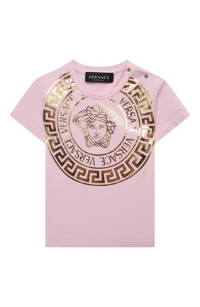 Детский хлопковая футболка VERSACE розового цвета по цене 11200 руб., арт. 1000152/1A01341 | Фото 1 Детский хлопковая футболка VERSACE розового цвета, арт. 1000152/1A01341 | Фото 1