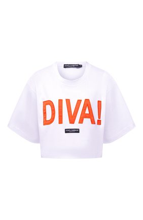 Женская хлопковая футболка DOLCE & GABBANA белого цвета по цене 47100 руб., арт. F8058Z/HU7H8 | Фото 1 Женская хлопковая футболка DOLCE & GABBANA белого цвета, арт. F8058Z/HU7H8 | Фото 1 (Длина (для топов): Укороченные; Материал внешний: Хлопок; Рукава: Короткие; Женское Кросс-КТ: Футболка-одежда; Принт: С принтом; Стили: Спорт-шик)