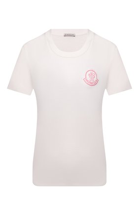 Женская хлопковая футболка MONCLER молочного цвета, арт. G2-093-8C000-16-829FB | Фото 1 (Длина (для топов): Стандартные; Материал внешний: Хлопок; Рукава: Короткие; Женское Кросс-КТ: Футболка-одежда; Принт: С принтом; Стили: Спорт-шик)