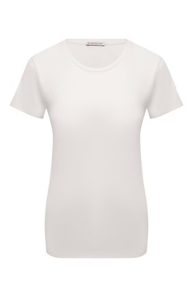Женская хлопковая футболка MONCLER молочного цвета, арт. G2-093-8C000-23-829ET | Фото 1 (Материал внешний: Хлопок; Рукава: Короткие; Длина (для топов): Стандартные; Женское Кросс-КТ: Футболка-одежда; Принт: Без принта; Стили: Кэжуэл)