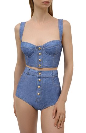 Женский раздельный купальник BALMAIN голубого цвета по цене 67450 руб., арт. BKBC80560 | Фото 2 Женский раздельный купальник BALMAIN голубого цвета, арт. BKBC80560 | Фото 2