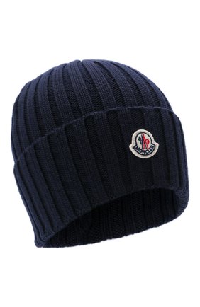 Женская шерстяная шапка MONCLER темно-синего цвета, арт. G2-093-3B000-52-A9327 | Фото 1 (Материал: Шерсть, Текстиль)