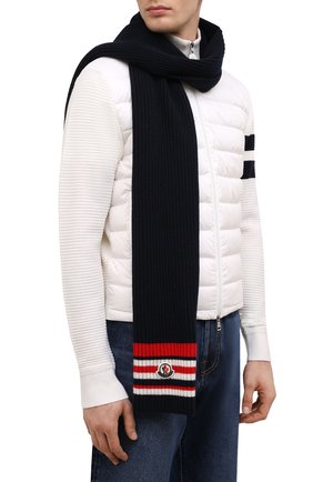 Мужской шарф из шерсти и кашемира MONCLER темно-синего цвета по цене 46800 руб., арт. G2-091-3C000-02-M1127 | Фото 2 Мужской шарф из шерсти и кашемира MONCLER темно-синего цвета, арт. G2-091-3C000-02-M1127 | Фото 2 (Материал: Кашемир, Шерсть, Текстиль; Кросс-КТ: шерсть, кашемир)